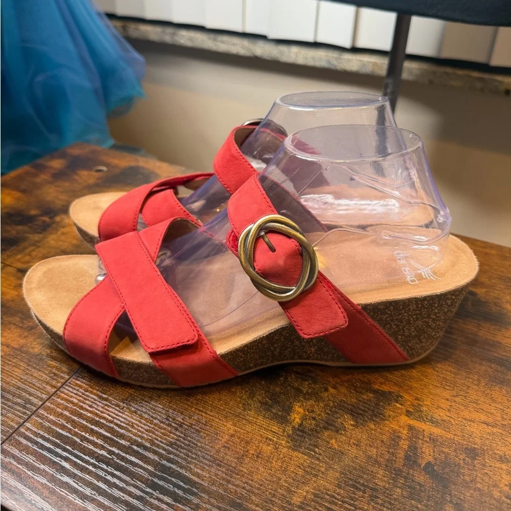 Dansko Women's Susie Milled Leather Nubuck Sandal in Red Size 42/US11.5-12